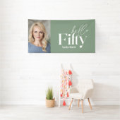 Moderne minimale salie groene foto 50e verjaardag spandoek (Insitu)