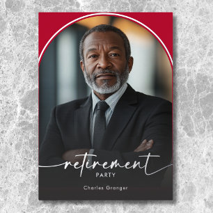Moderne minimale Scarlet Red Pensioen Partij Folie Uitnodiging