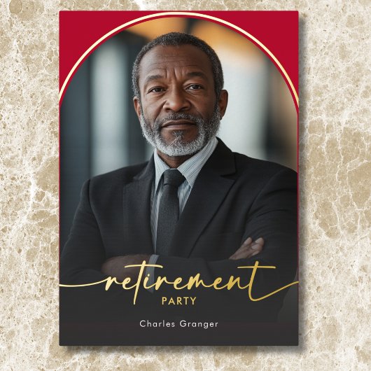 Moderne minimale Scarlet Red Pensioen Partij Folie Uitnodiging
