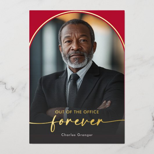 Moderne minimale Scarlet Red Pensioen Partij Folie Uitnodiging (Voorkant)