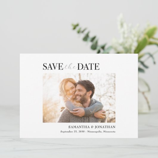 Moderne, minimale, schone foto Opslaan Datum Save The Date (Staand voorkant)