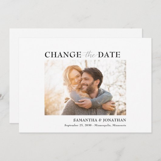 Moderne, minimale, schone foto Verander de datum Save The Date (Voorkant / Achterkant)