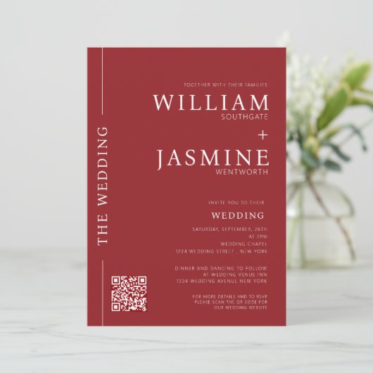 Moderne minimale schone QR-code All-in-One bruilof Kaart (Staand voorkant)