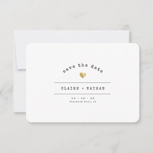 Moderne, minimale schrijfmachine Gold Dusty Classi Save The Date (Voorkant)