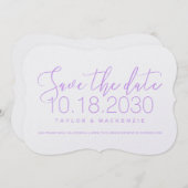 Moderne minimale script beugel lila Save the Date (Voorkant / Achterkant)