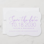 Moderne minimale script beugel lila Save the Date (Voorkant)
