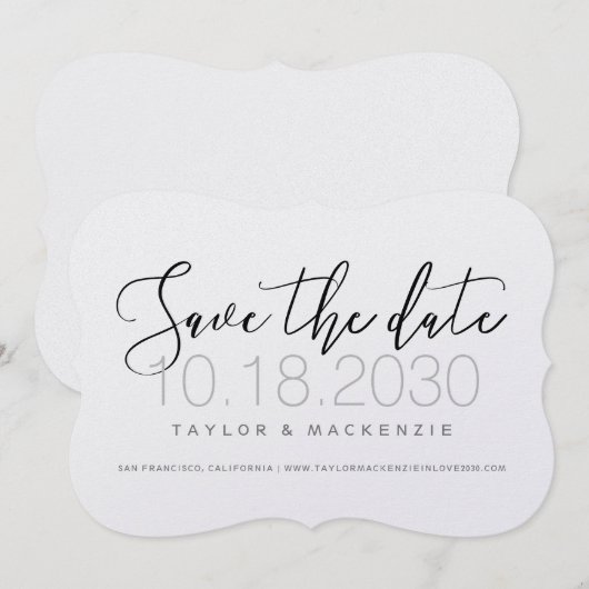 Moderne Minimale Script Die-Cut Beugel Vorm Save The Date (Voorkant / Achterkant)