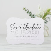 Moderne Minimale Script Die-Cut Beugel Vorm Save The Date (Staand voorkant)