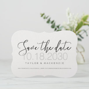 Moderne Minimale Script Die-Cut Beugel Vorm Save The Date