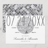 Moderne Minimale Script Disco Bal Oude Geld Huweli Save The Date (Voorkant / Achterkant)