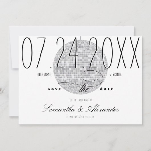 Moderne Minimale Script Discobal Oude Geld Huwelij Save The Date (Voorkant)