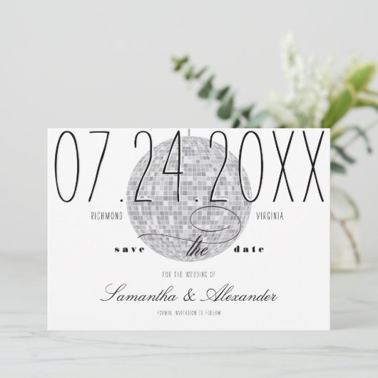 Moderne Minimale Script Discobal Oude Geld Huwelij Save The Date (Staand voorkant)