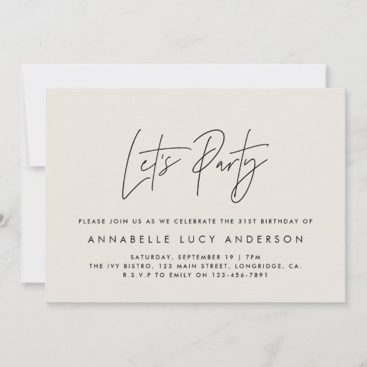 Moderne minimale script geometrische crème verjaar kaart (Voorkant)