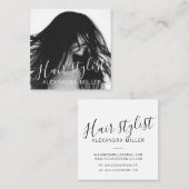 Moderne minimale script haarstylist foto vierkante visitekaartje (Voorkant / Achterkant)