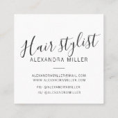 Moderne minimale script haarstylist foto vierkante visitekaartje (Achterkant)