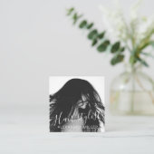 Moderne minimale script haarstylist foto vierkante visitekaartje (Staand voorkant)