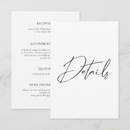 Moderne minimale script kalligrafie bruiloft detai informatiekaartje