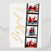 Moderne minimale script multi foto kerst retro folie feestdagenkaart (Voorkant)