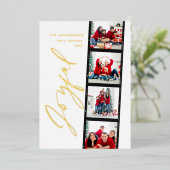 Moderne minimale script multi foto kerst retro folie feestdagenkaart (Staand Voorkant)