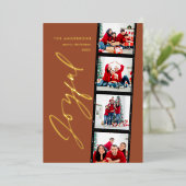 Moderne minimale script multi foto kerst roest folie feestdagenkaart (Staand Voorkant)