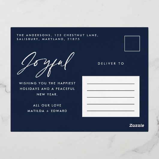 Moderne, minimale script multi-photokerstretro folie feestdagen briefkaart (Achterkant)