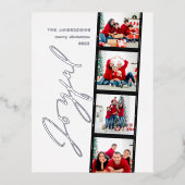 Moderne, minimale script multi-photokerstretro folie feestdagen briefkaart (Voorkant)