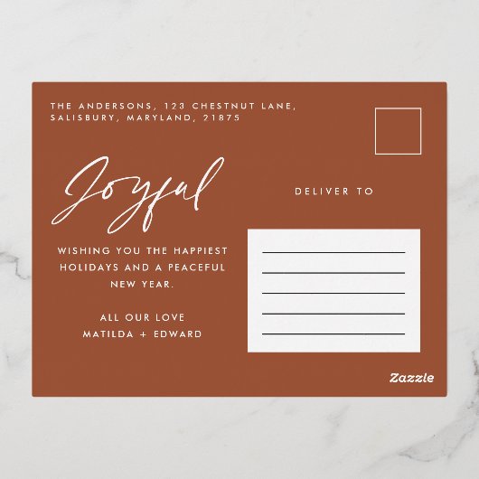 Moderne, minimale script multi-photokerstroest folie feestdagen briefkaart (Achterkant)