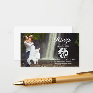 moderne minimale script rsvp qr code foto bruiloft informatiekaartje