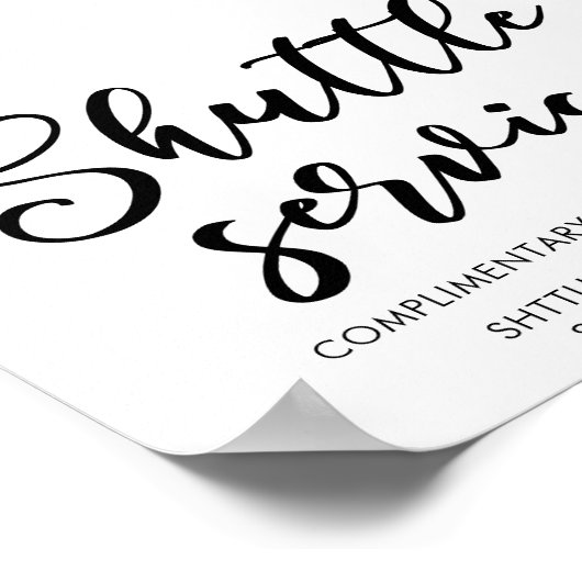Moderne minimale Script Shuttle Service Trouwbord Poster (Hoek)