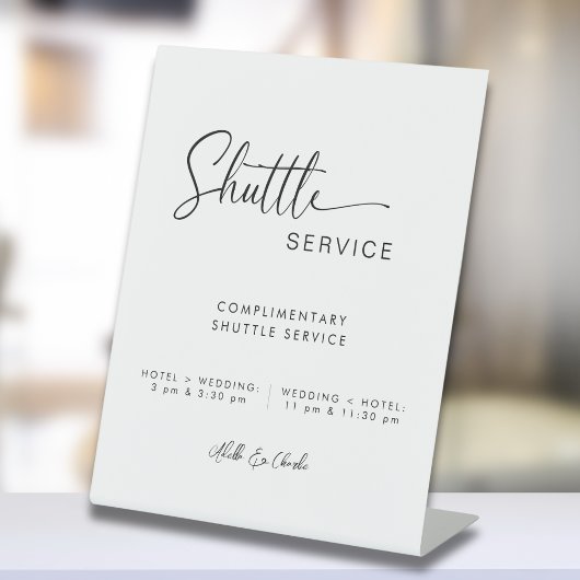 Moderne minimale Script Shuttle Service Trouwbord Reclamebord Met Voetstuk