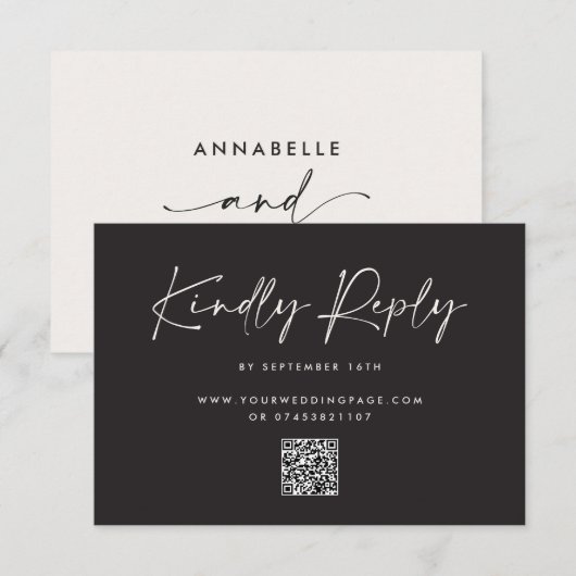 Moderne minimale script trouw-RSVP met Stripe RSVP Kaartje (Voorkant / Achterkant)