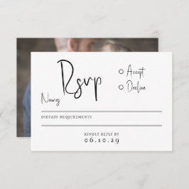 Moderne minimale script typografie foto bruiloft RSVP kaartje