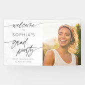 Moderne minimale script welkom afstudeerfeest spandoek (Horizontaal)