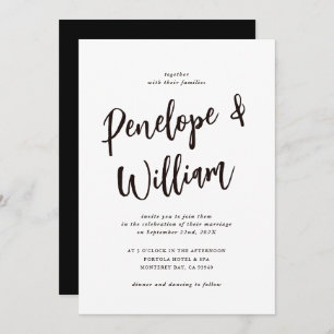 Moderne minimale script zwart-witbruiloft kaart