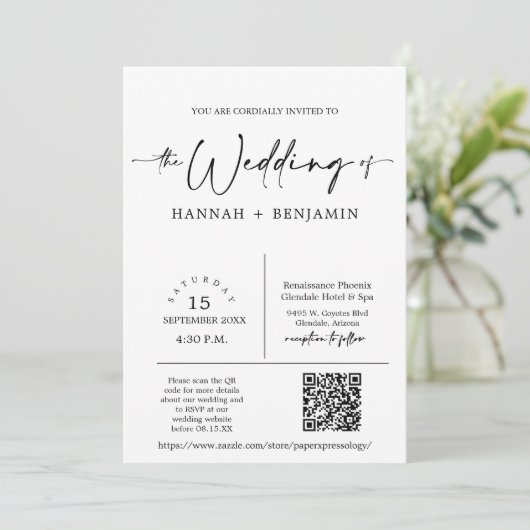 Moderne minimale scriptbevestiging QR-code Kaart (Staand voorkant)