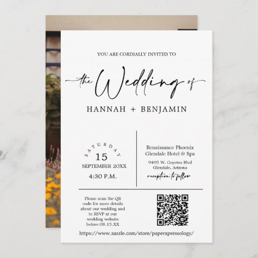 Moderne minimale scriptbevestiging QR-code Kaart (Voorkant / Achterkant)