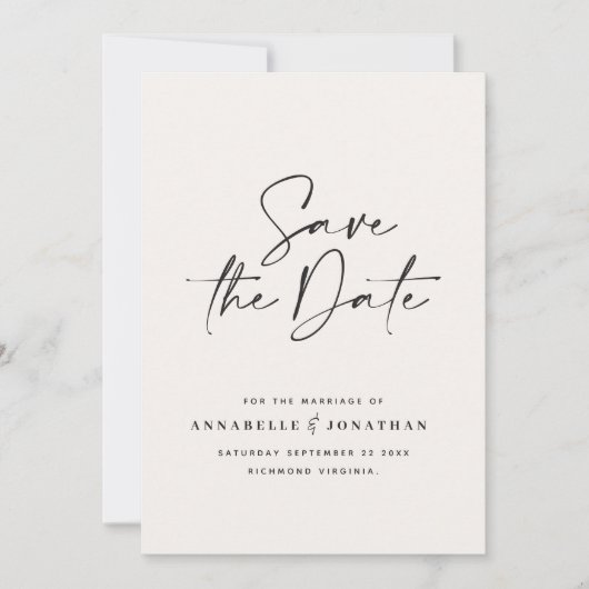 Moderne minimale scriptfoto eenvoudige bruiloft save the date (Voorkant)
