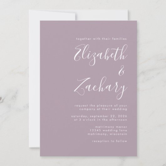Moderne, minimale scriptfoto Stusty Lavender Weddi Kaart (Voorkant)