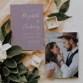 Moderne, minimale scriptfoto Stusty Lavender Weddi Kaart