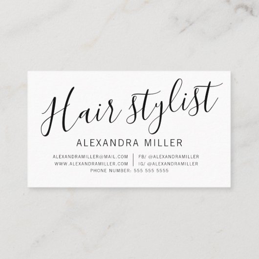 Moderne, minimale scripthaarstilfoto visitekaartje (Achterkant)