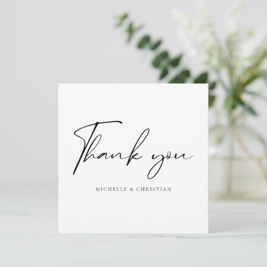 Moderne minimale scriptkalligrafie bruiloft bedankkaart (Staand voorkant)