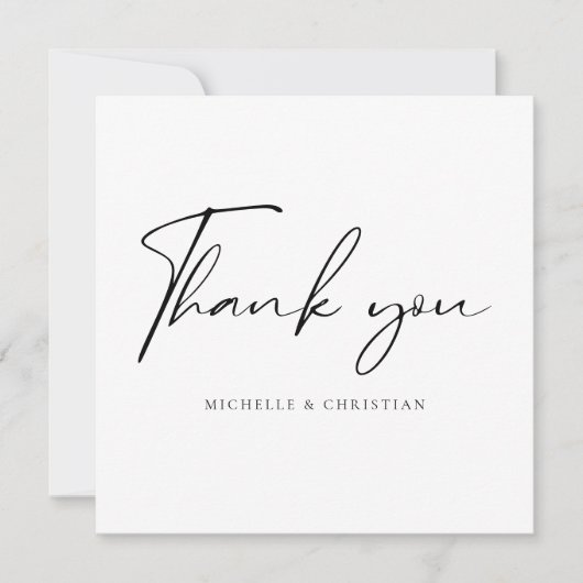 Moderne minimale scriptkalligrafie bruiloft bedankkaart (Voorkant)