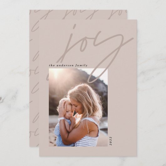 moderne, minimale scriptkalligrafie, vreugde1 foto feestdagenkaart (Voorkant / Achterkant)