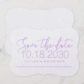 Moderne Minimale Scripto Haak Paars Save the Date  (Voorkant / Achterkant)