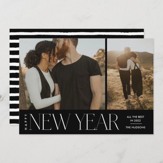 Moderne, minimale scripts Happy New Year Photo Hol Feestdagenkaart (Voorkant / Achterkant)