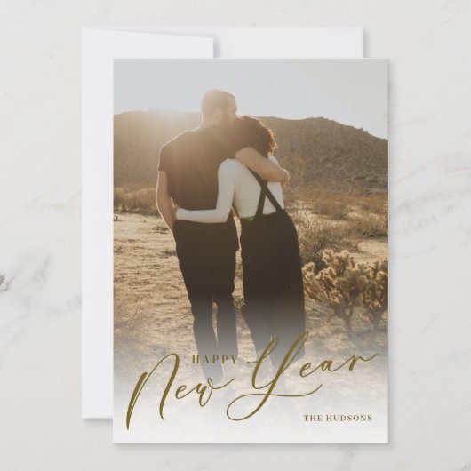 Moderne, minimale scripts Happy New Year Photo Hol Feestdagenkaart (Voorkant)