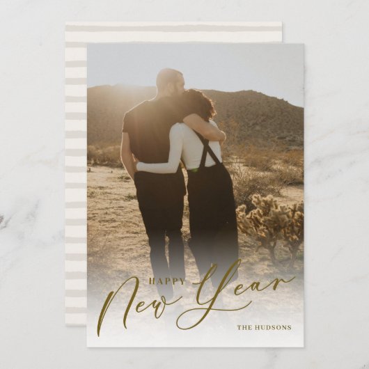 Moderne, minimale scripts Happy New Year Photo Hol Feestdagenkaart (Voorkant / Achterkant)