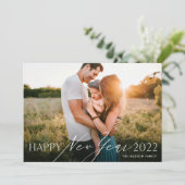 Moderne, minimale scripts Happy New Year Photo Hol Feestdagenkaart (Staand voorkant)