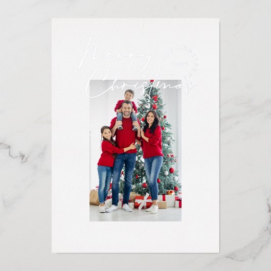 Moderne, minimale scripttypografie 1 foto-Kerstmis Folie Feestdagenkaart (Voorkant)