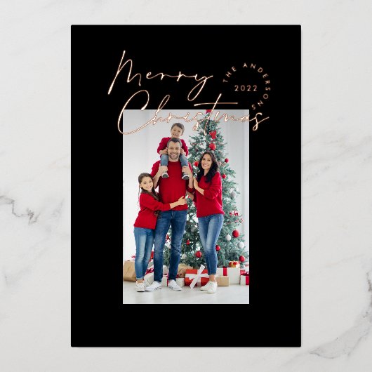 Moderne, minimale scripttypografie 1 foto-Kerstmis Folie Feestdagenkaart (Voorkant)